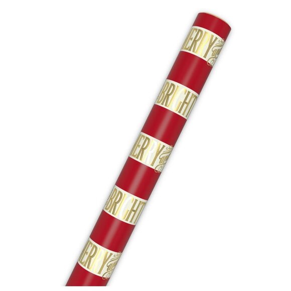 Hallmark Wrapping Paper Merry and Bright Red Gold 35 sq ft Roll Holiday Gift - Picture 4 of 5